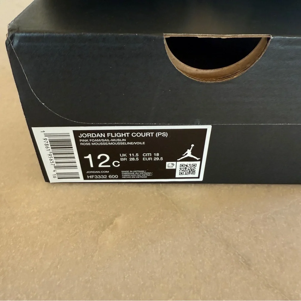 Nike Jordan Flight Court PS Pink Foam Sneakers Girls Size 12C | Leather Low Tops